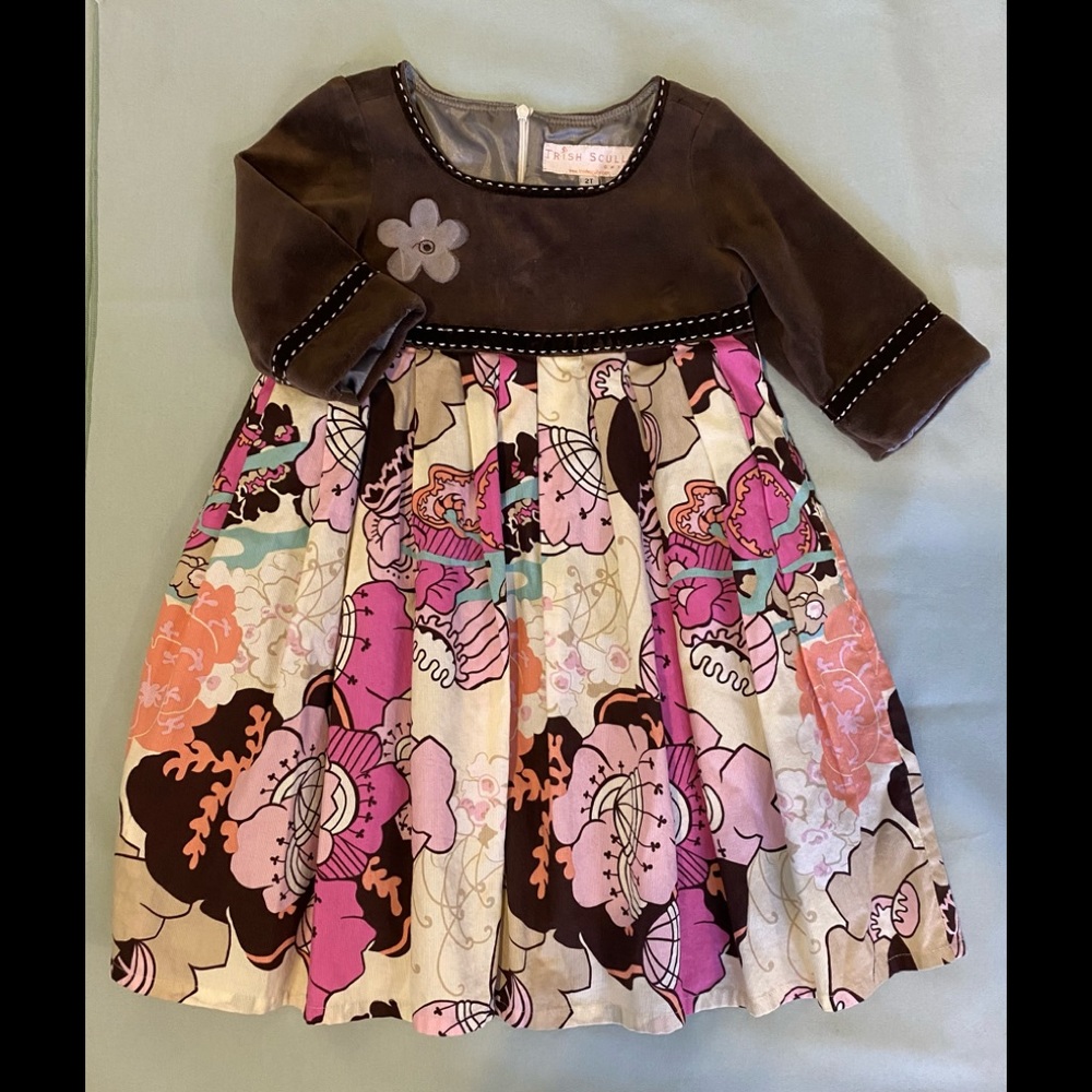Trish Scully Child 2 2T Maxi Dress MCM Gown 60’s Print Pink Brown Floral Groovy